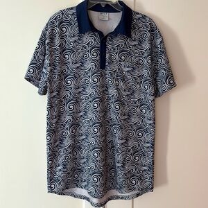 BYLT Men’s Printed Polo Blue White Waves Ocean Size X-LARGE